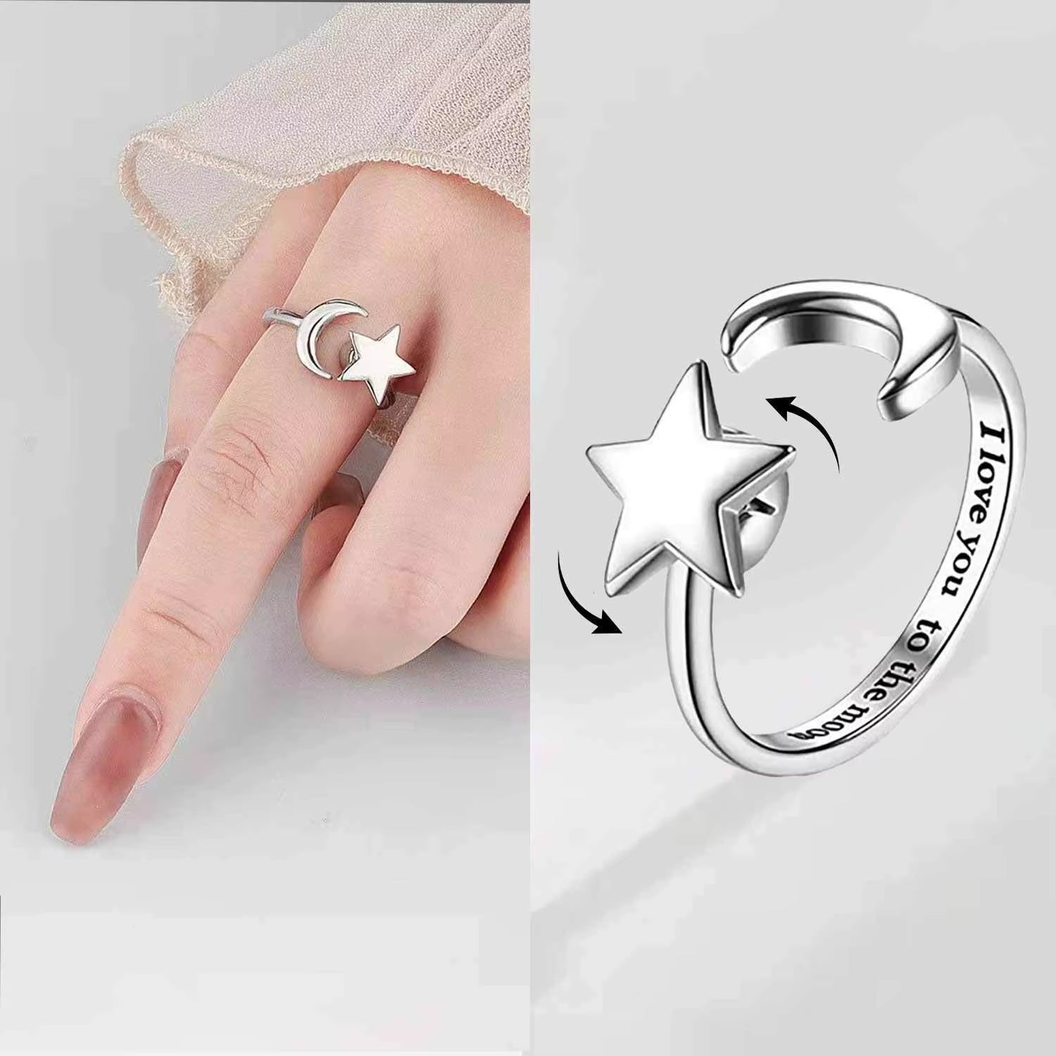 Rotating Ring Engraved Adjustable Anxiety Relief Opening Ring Decompression Zirconia Ring Women 2024 New Trending