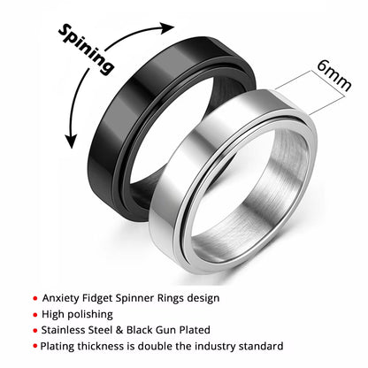 Anxiety Fidget Spinner Rings for Men 6Mm Smooth Stainless Steel Spinning Rotating Ring for Women anti Stress Jewelry Gift