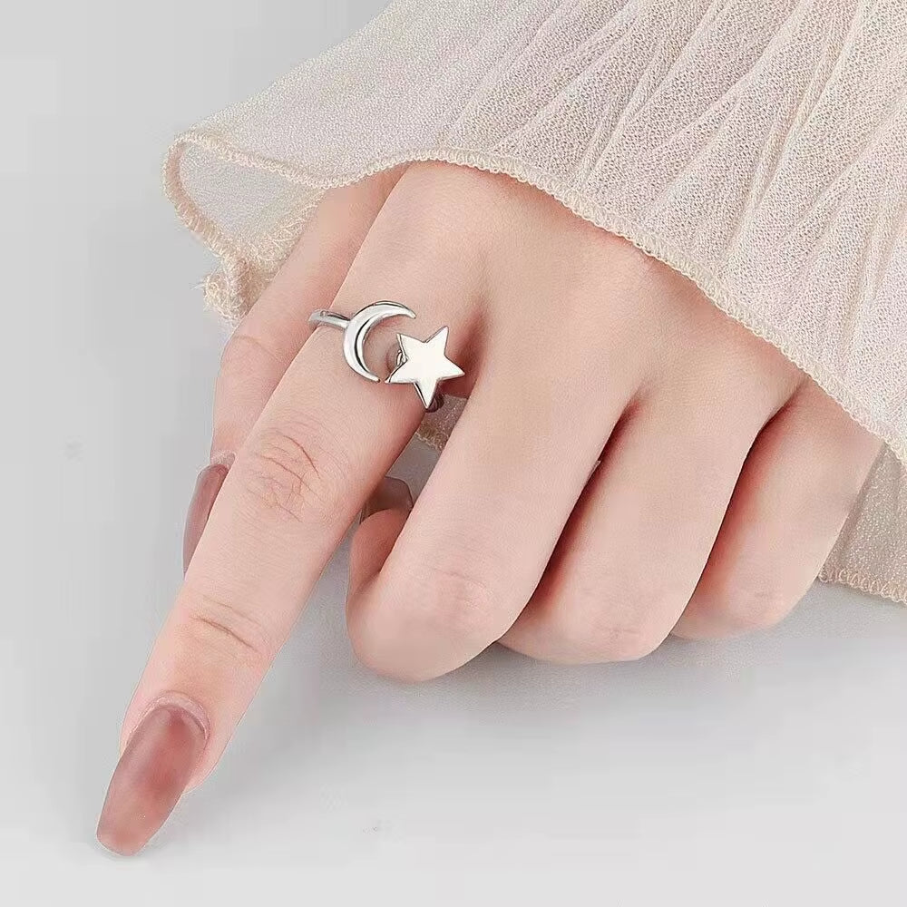 Rotating Ring Engraved Adjustable Anxiety Relief Opening Ring Decompression Zirconia Ring Women 2024 New Trending