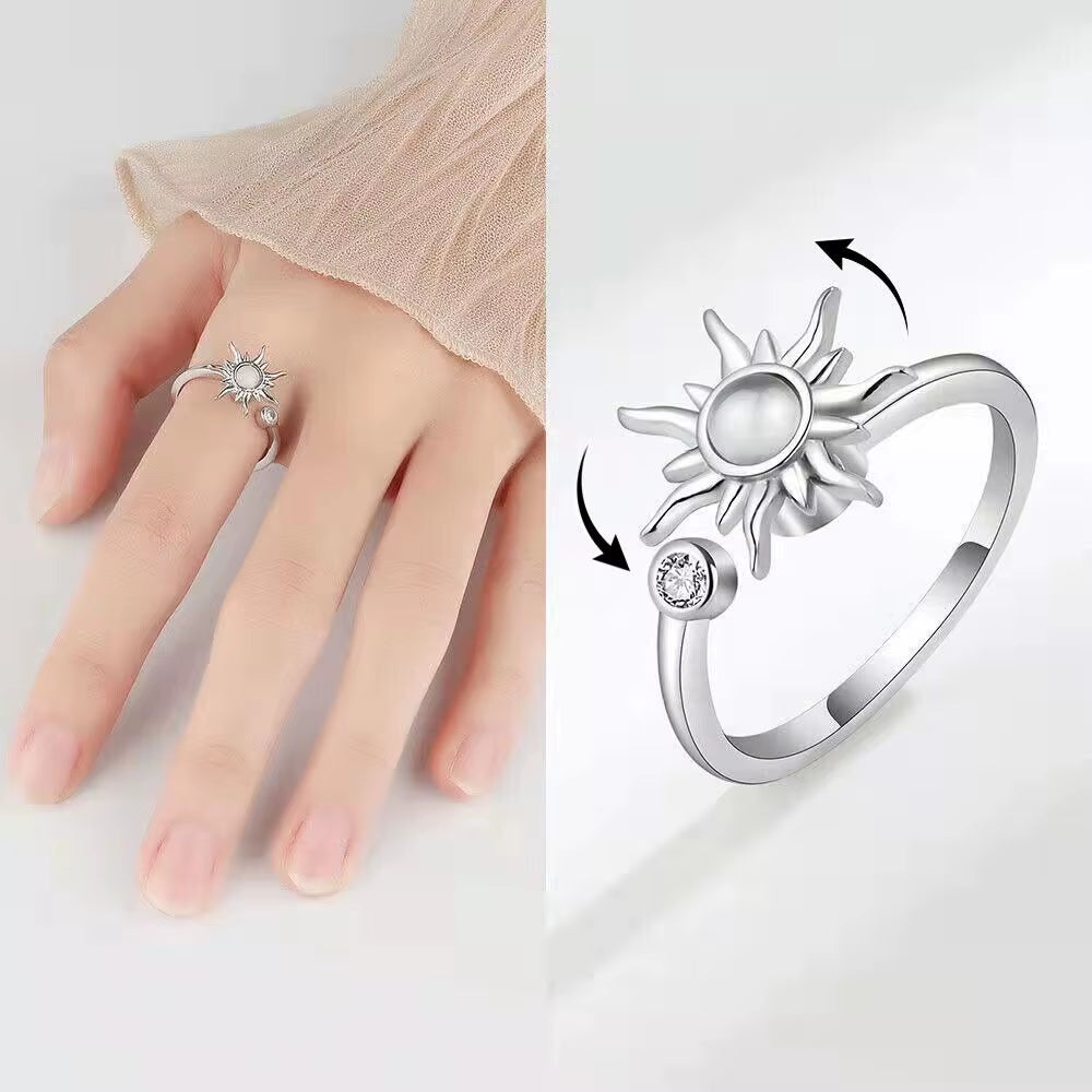 Rotating Ring Engraved Adjustable Anxiety Relief Opening Ring Decompression Zirconia Ring Women 2024 New Trending