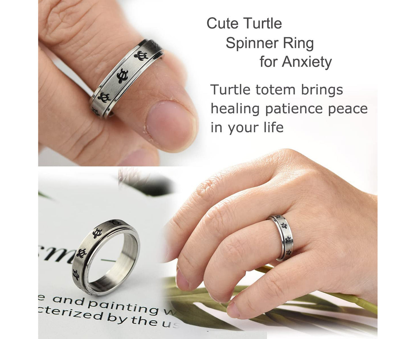 Turtle Spinner Ring for Women Anxiety Relief Rings Anxiety Fidget Ring