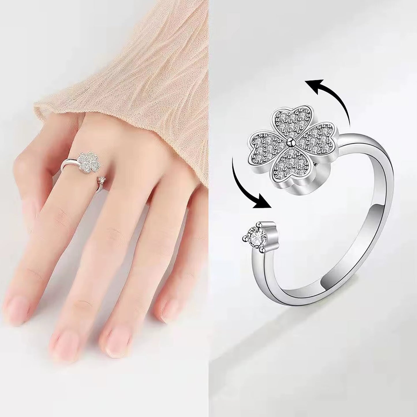 Rotating Ring Engraved Adjustable Anxiety Relief Opening Ring Decompression Zirconia Ring Women 2024 New Trending