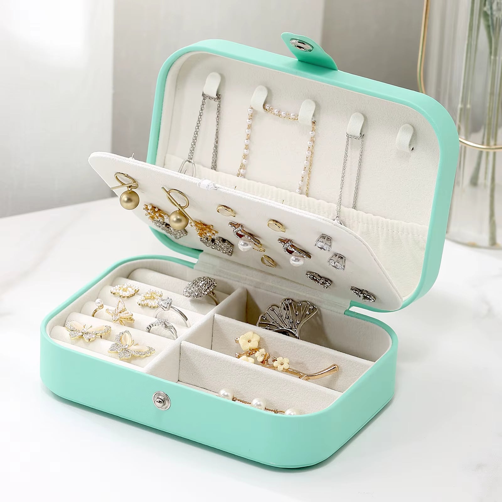 2022 Jewelry Organizer Display Travel Jewellery Case Boxes Travel Portable Jewelry Box Leather Storage Organizer Earring Holder